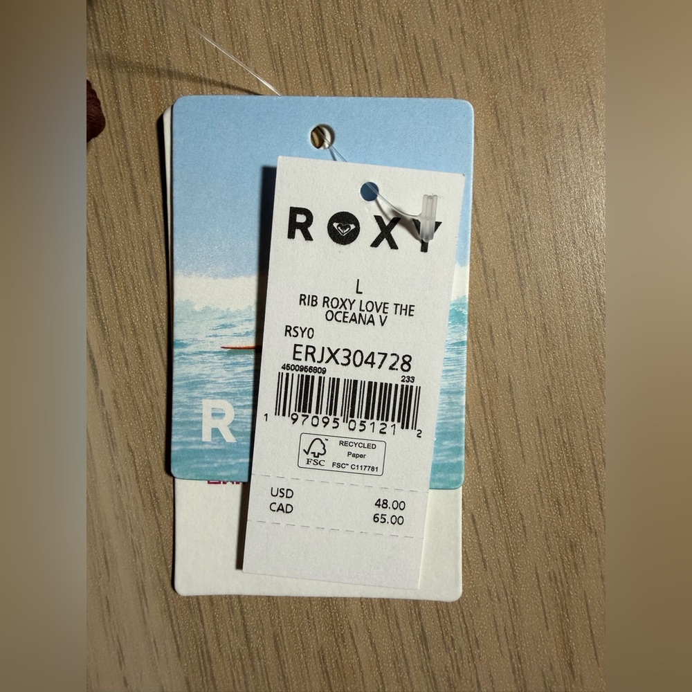 Roxy Rich Chocolate Brown Ribbed Love the Oceana V neck Bikini Set - Picture 3 of 13